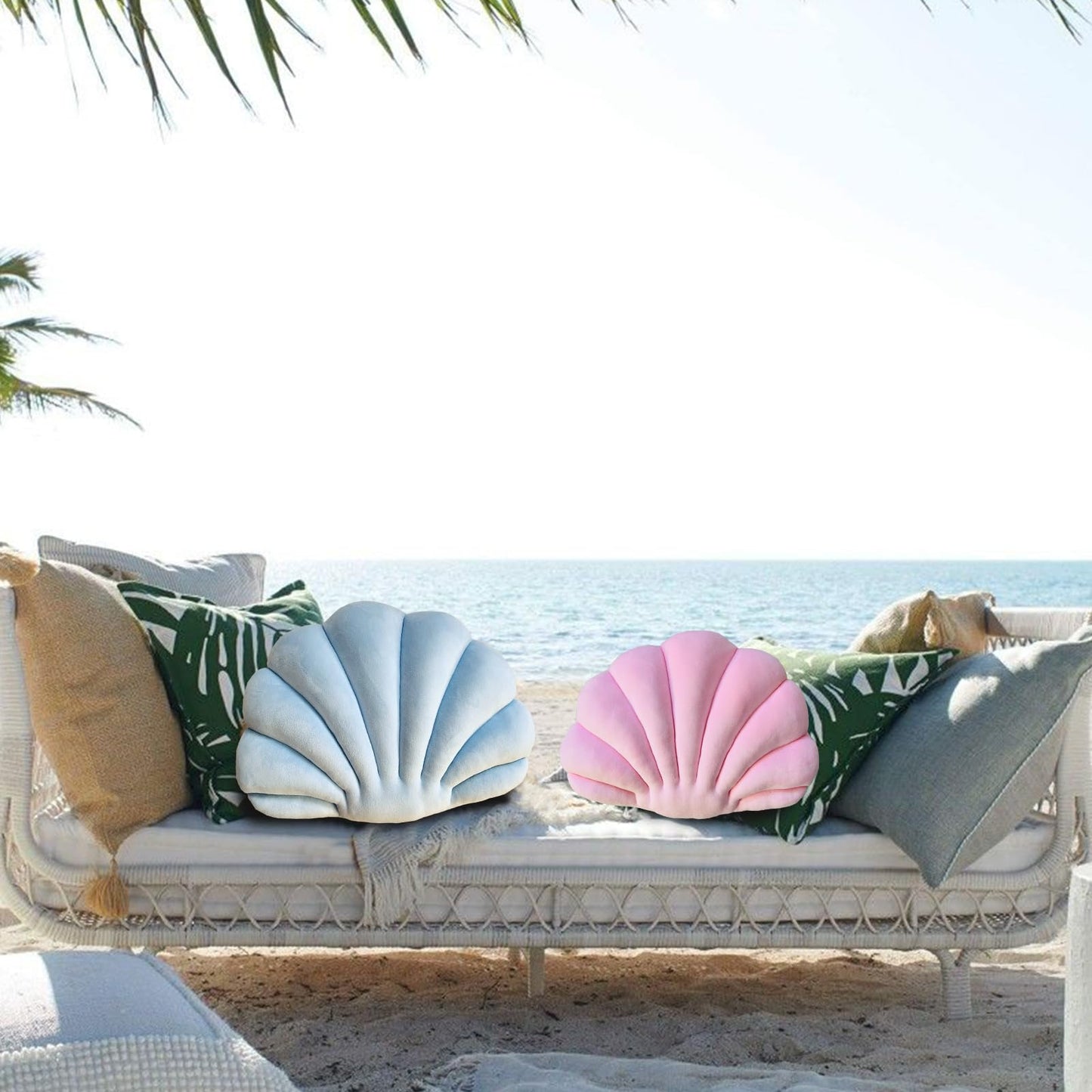 YRXRUS Shell Pillow, Light Blue Seashell Pillows, Patio Shell Shaped Pillow Gifts, Accent Ocean Series, Ultra Soft Velvet Cushion for Bed Living Kids Room 3D Insert Pillows14X11 Inch