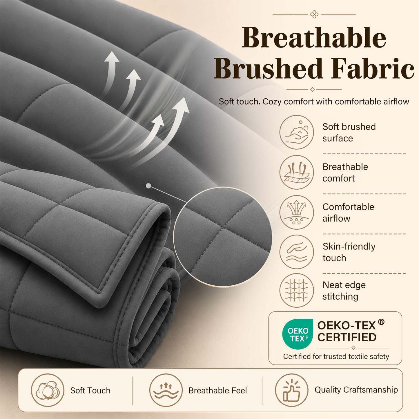 L'AGRATY Weighted Blanket for Adults 15lbs, 48"x72", Dark Grey Twin Full Size Heavy Throw Blanket, Cooling, Breathable, Microfiber with Glass Beads, Big, Washable, All-Season