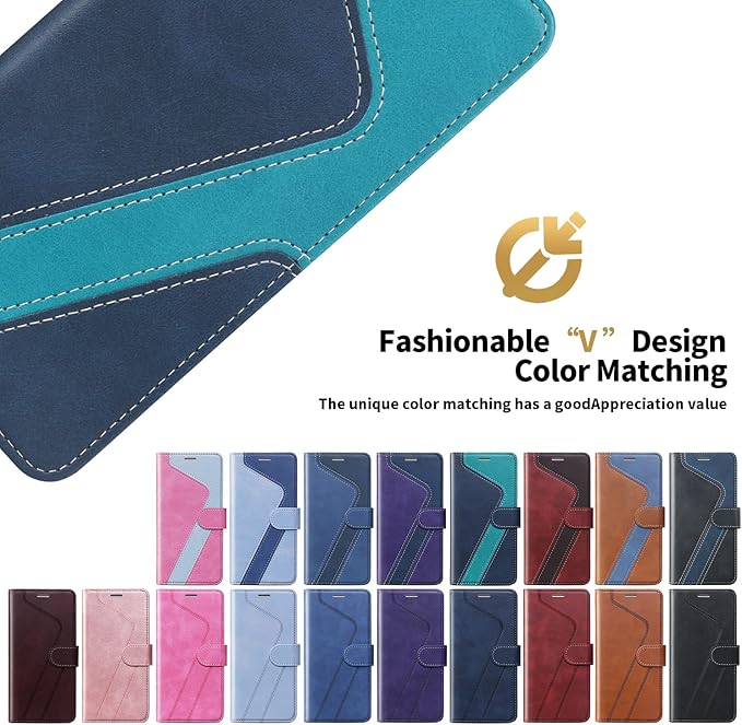 CIVICASE for iPhone 13 Pro Max Wallet Case,Leather Flip Case [RFID Blocking] Credit Card Holder Folio Magnetic Stand TPU Shockproof Cover Color Matching for iPhone 13 Pro Max (6.7") Blue Green