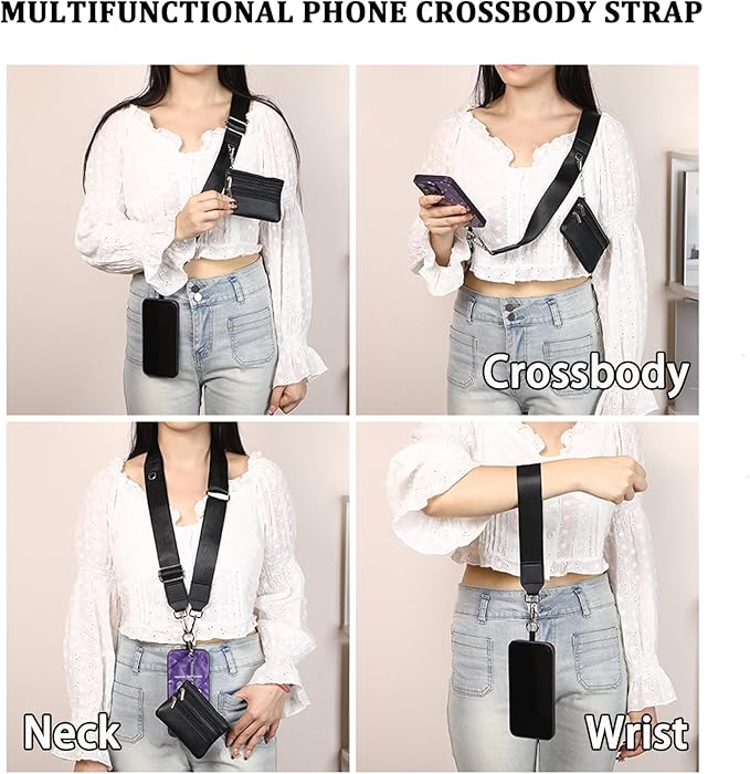 Crossbody Body Phone Holder for Women, New Phone Strap with Zippered Pouch, Adjustable Crossbody Strap (Black)