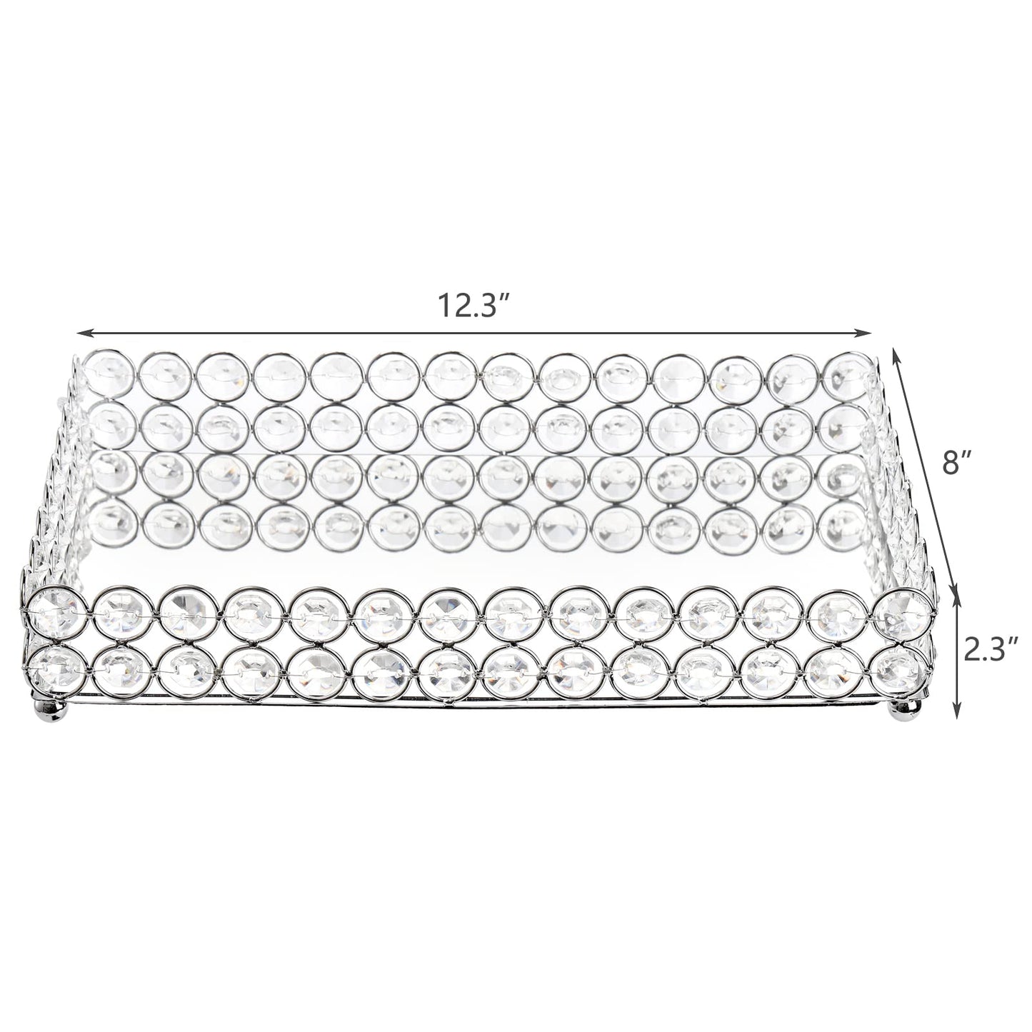 Hedume Crystal Cosmetic Mirrored Makeup Tray, 12.3" x 8", Large Jewelry Organizer, Ornate Decorative Vanity Tray for Dresser, Countertop, Wedding, Home, Bathroom