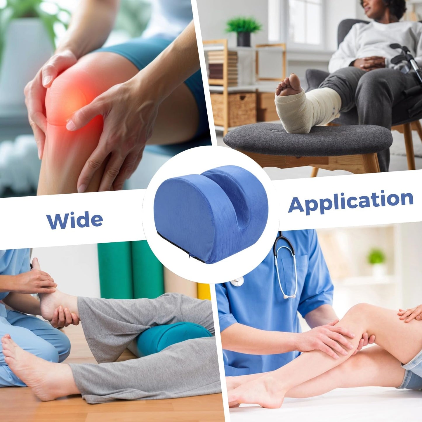 ZALIR Knee Replacement Recovery Pillow, Memory Foam Leg Elevation Cushion with Ankle Support, Orthopedic Support Pillow for Post Surgery Knee Recovery, Hip Rehabilitation, Injury and Rest (Blue)
