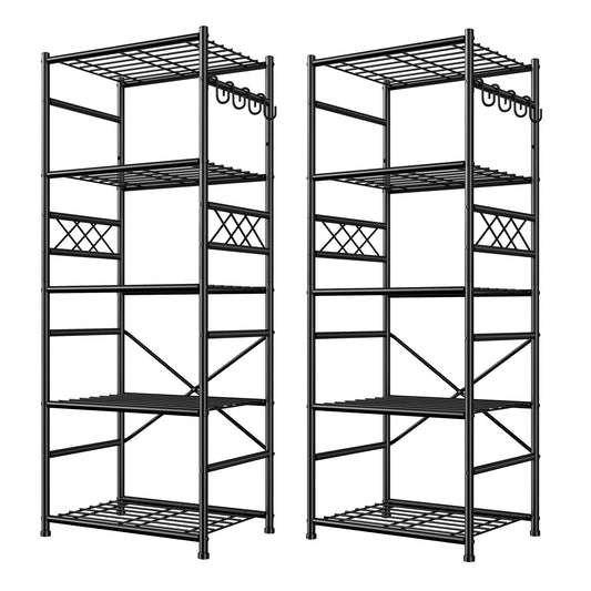 DurayLoly 2 Set Metal Shelving 5 Tier, Storage Shelves with Hooks Save Sapce, Wobble-Free Garage Shelving with Leveling Feet, Metal Shelves for Kitchens, Pantries, Bathrooms, 17.7”W×11.8”D ×58.3”H