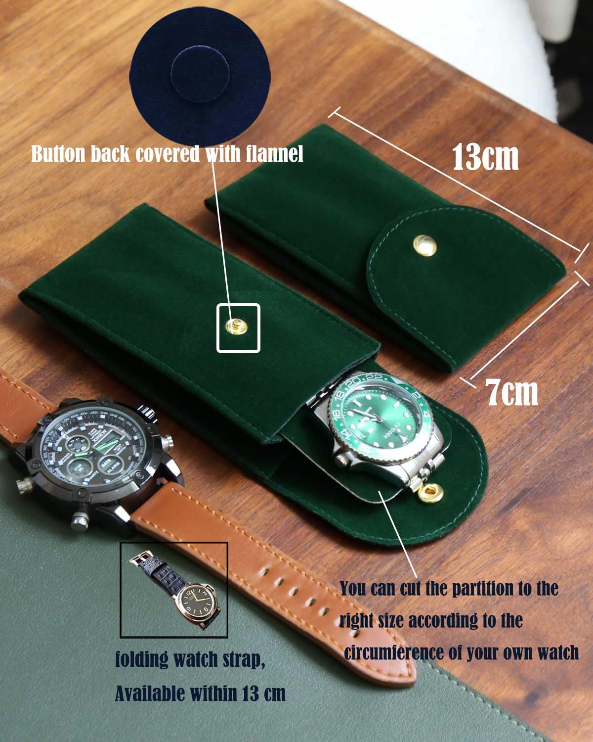 Bonaking 6PCS Velvet Watch Pouch, Green Portable Travel Case for Men & Women, Soft Watch Bag Storage