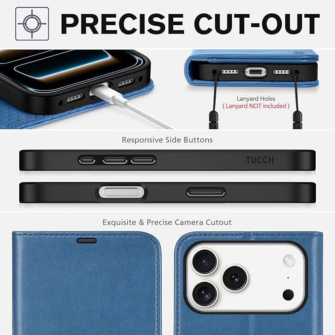 TUCCH Wallet Case for iPhone 17 Pro Max (6.9") 2025, 4 Card Slots, RFID Blocking, Stand, Shockproof TPU Shell, PU Leather, Magnetic Closure, Protective Flip Folio Cover, Light Blue