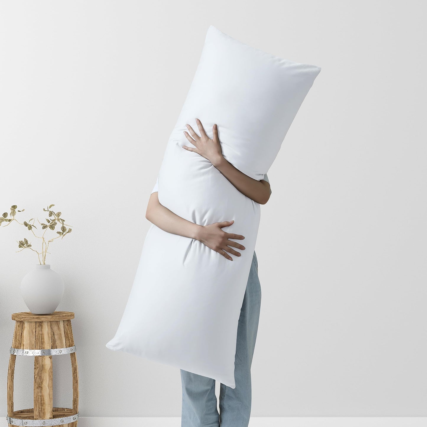 100% Egyptian Cotton Body Pillow Cover Long Pillow Case, 600 Thread Count Bed Pillow Protector with Zipper, Sateen Weave Cooling Full Body Pillowcase for Adults 20x54 Inches (1PC, Body, White)