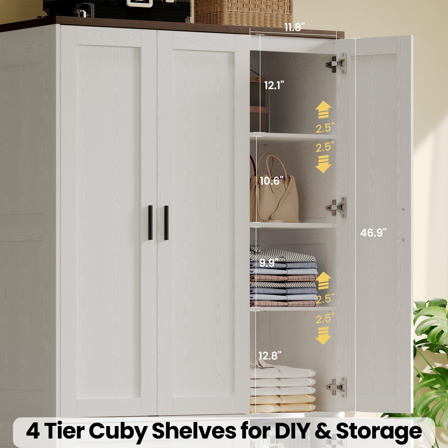 ANCTOR Freestanding Wardrobe Closet 70.6" H, Tall Armoire Wardrobe Closet 3 Doors with Hanging Rod, Drawers, Adjustable Cube Shelves and a Closed Cabinet Organizer Modern Bedroom Clothes Cabinet