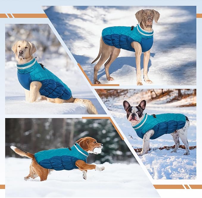 OUOBOB Winter Dog Coat,Large Dog Jacket,Waterproof Pet Jacket with Back Zipper,Pet Coat with Harness Built in,Warm Dogs Coat with Fleece Lined,Snow Jacket Clothes French Bulldog Shiba Inu,L