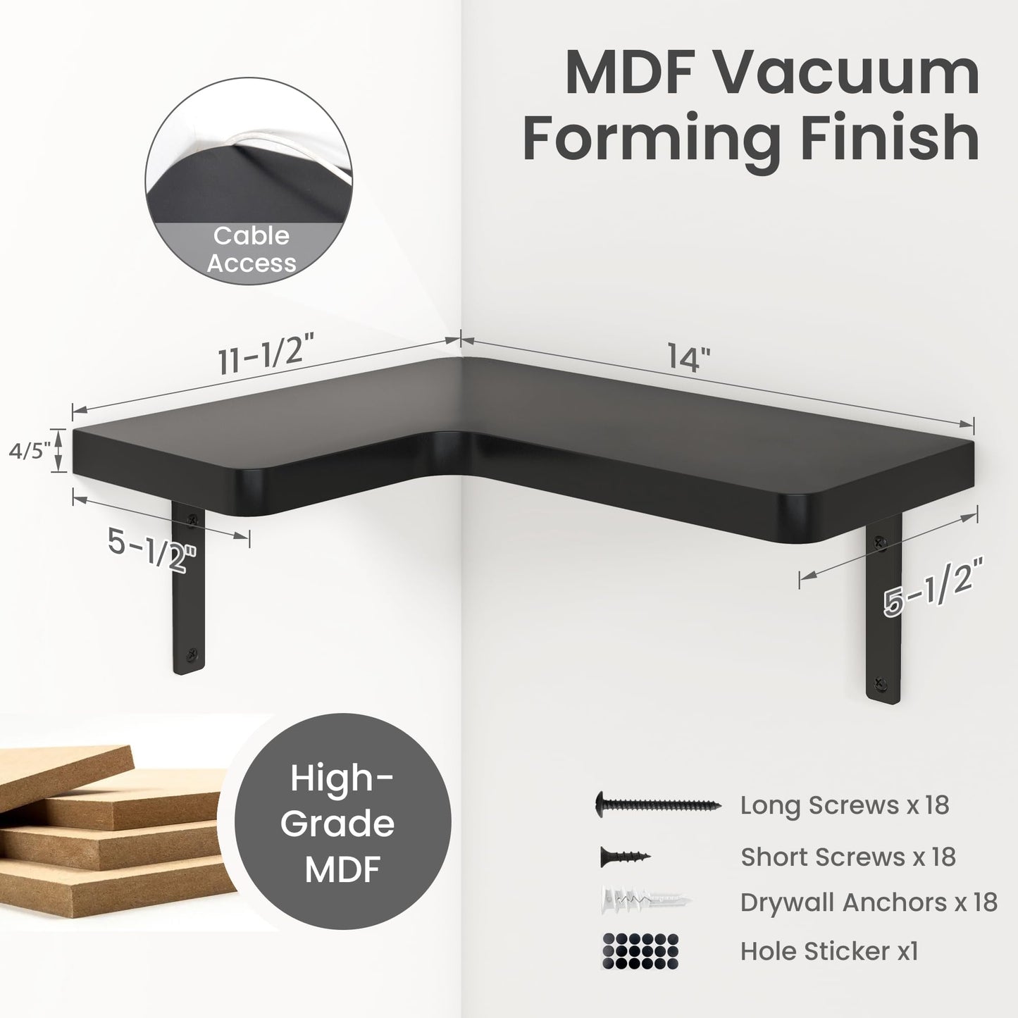 Venusmiles Corner Floating Shelves Set of 4, Wall Mounted L-Shaped Storage - Maximize Unused Corner Space in Bathroom, Kitchen, Bedroom, Office, Jet Black