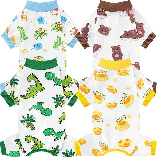 XPUDAC 4 Pack Dog Pajamas for Small Dogs, Puppy Clothes for Boy Girl Strechy Soft Pet Jumpsuit, Cat Onesie (Medium)