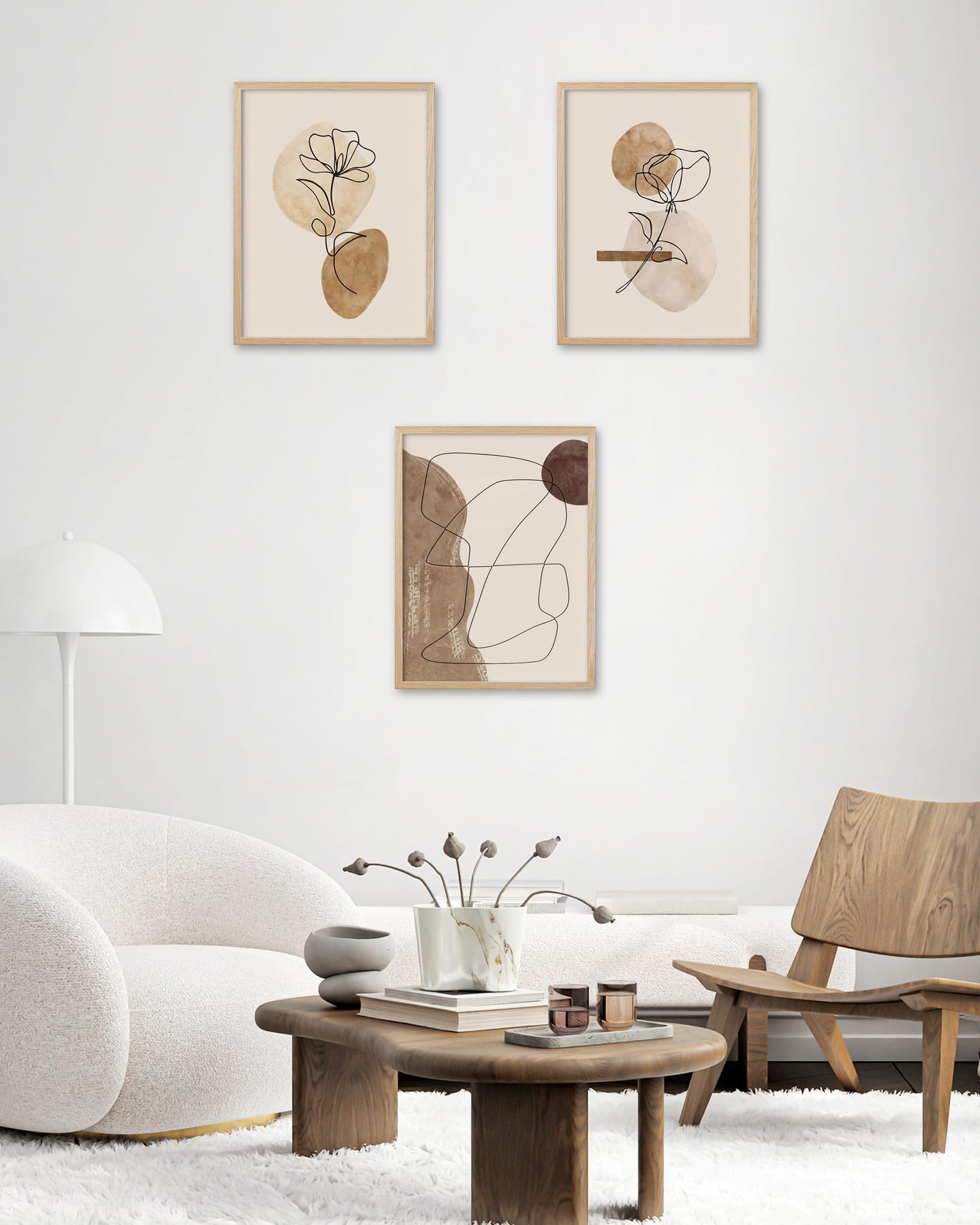 HesenDot Natural OAK Wood Abstract Floral Framed Wall Art,12x16in
