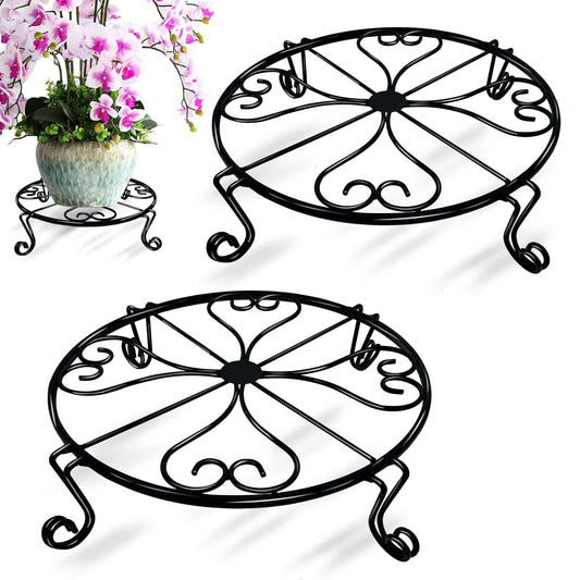 NSYOOMH 2 packs 12" Black Metal Plant Stands Heavy Duty Plants Holder Outdoor Indoor, Round Wrought Iron Sturdy Flower Planter Pot Stand, Corner Gardening Inside Potted Plant Risers - 12Inches