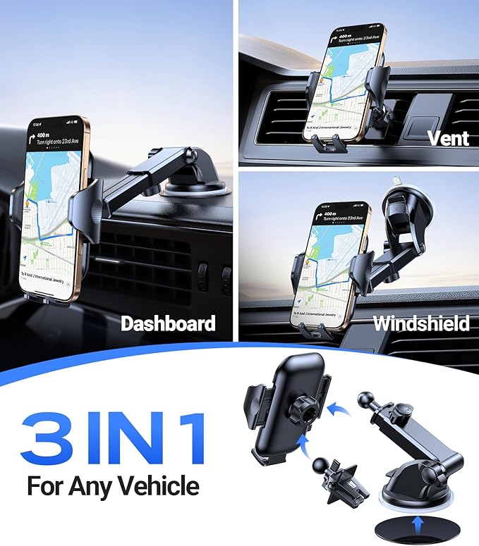 VICSEED True Military-Grade Shockproof Car Phone Holder [95LBS Vacuum-Locked Suction & Automotive-Grade] Cell Phone Mount Dashboard Windshield Vent Wall Truck Boat Cradle Stand for iPhone Android