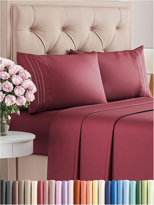 King Size 4 Piece Sheet Set - Comfy Breathable & Cooling Bed Sheets Set - Hotel Luxury Bedding for Women, Men, Kids, Teens, Boys & Girls - Deep Pockets, Ultra-Soft, Wrinkle Free - Oeko-Tex - Burgundy