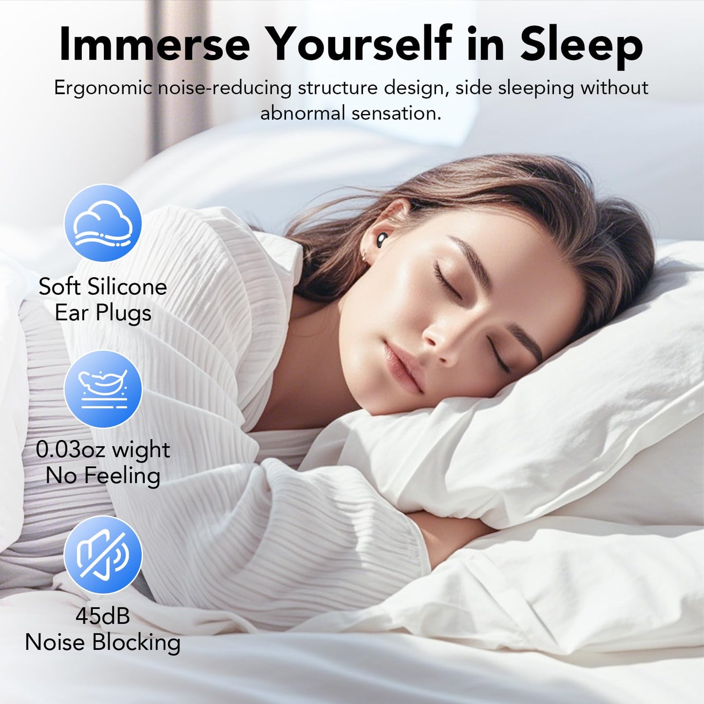 Ear Plugs for Sleeping,Noise Cancelling Silicone Earplugs for Noise Reduction & Concerts, 45 dB, Ear Plugs for Sleep,Soft Earplugs Reusable Concert Ear Plug,Hearing Protection with 8 Earpieces