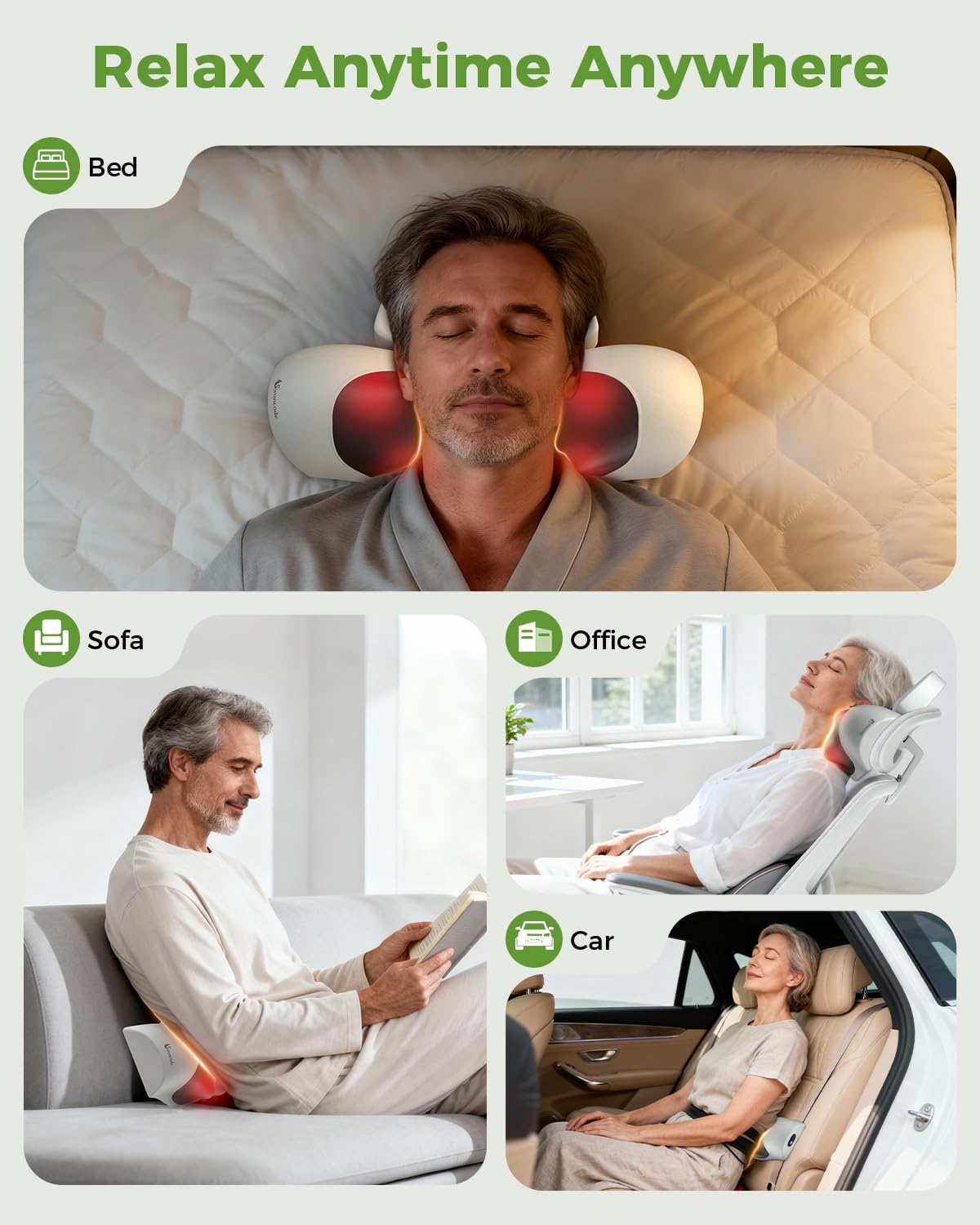 swancode Upgraded 3-in-1 Neck Massager Pillow with Heat, Portable Cordless Neck Massager for Pain Relief Deep Tissue, Rechargeable Pillow Massager for Neck & Shoulder Relaxation (Gray)