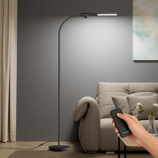 Honeywell LED Floor Lamp for Reading, CRI97 Full Spectrum Gooseneck Floor Lamp with Remote, Eye-Caring Dimmable Standing Task Light, 3 Color Temperatures, 77.5" Tall for Living Room Bedroom Office