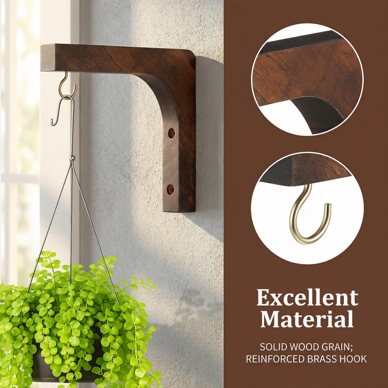 POPETPOP Wooden Plant Hanger Hooks for Indoor Hanging Plants, 6-Inch Farmhouse Hanging Basket for Outdoor Planters, Lanterns, Flower Bracket, Wind Chimes