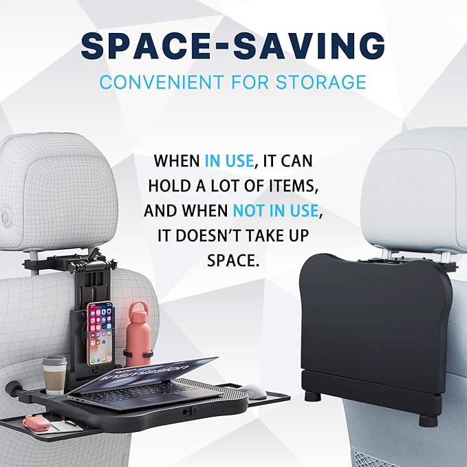 Car Table for Back Seat Passenger, Desk with Drink Holder and Mobile Phone Holder, Multifunctional Dining Table for Children Adults Foldable Adjustable Load Capacity