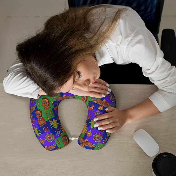 Travel Pillow for Men Women, Washable Relax U Shaped Neck Pillows for Car Head Pain Relief Sleeping Oaxaca Mexico Mexican Mayan Tribal Art