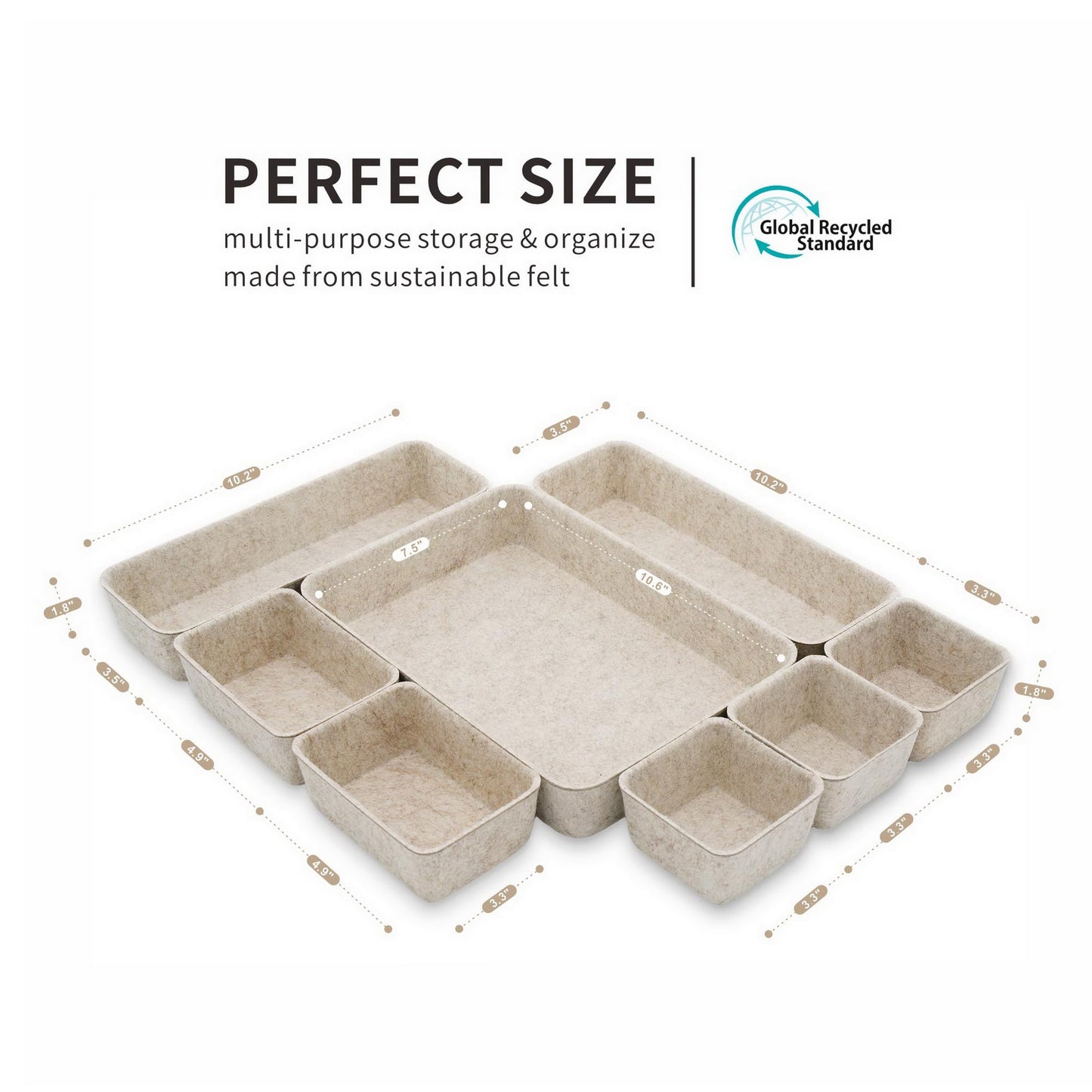 Welaxy 8pc Nordic Minimalist Desk Organizer Tray Beige Oatmeal Storage