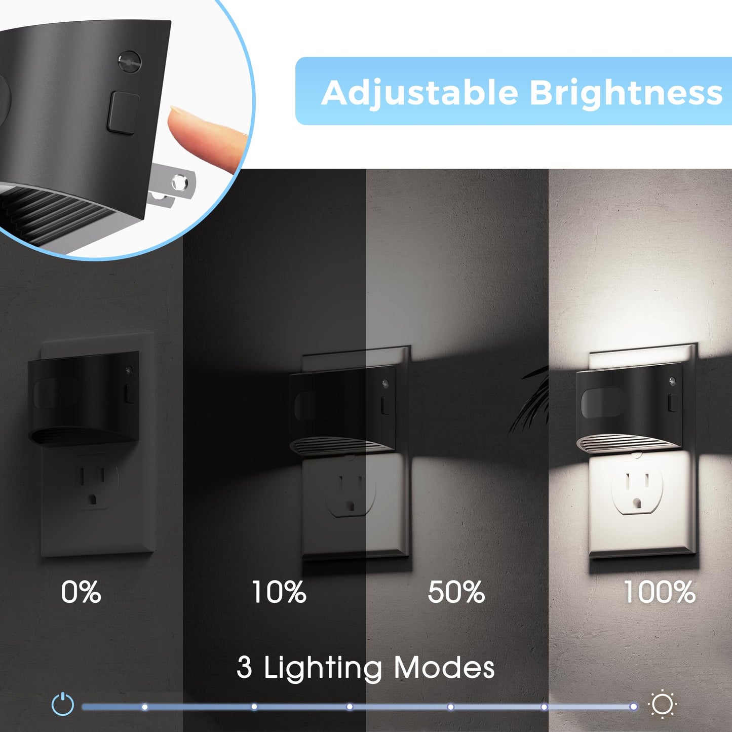 L LOHAS LED Night Light with Motion Sensor & Dusk to Dawn Sensor, Night Lights Plug into Wall with 30-100lm Adjustable Brightness, Dimmable Night Light for Bathroom, 5000K Daylight White, 2 Pack