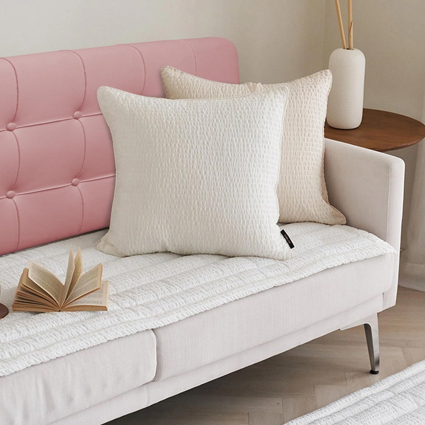 BCU Headboard Pillow Queen Size Upholstered Soft Tufted Headboard Backrest Pillow with Removable Cover for Adjustable Bed Back Support, Pink