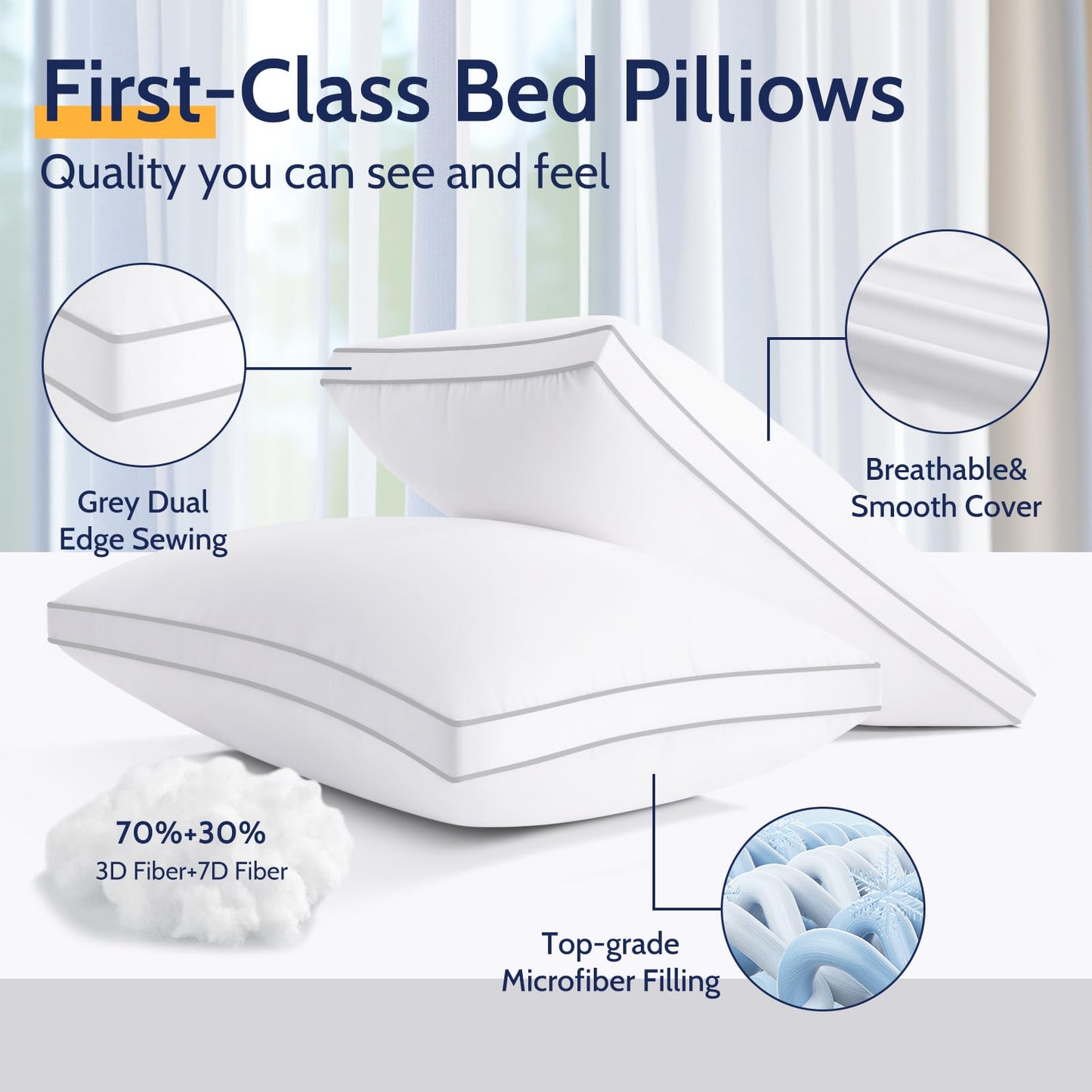 ROUMEA Pillows Queen Size Set of 2, Gusseted Bed Pillows for Sleeping 2 Pack, Luxury Hotel Quality, Supportive Queen Pillow with Soft Down Alternative for Back Stomach Side Sleepers, Machine Washable