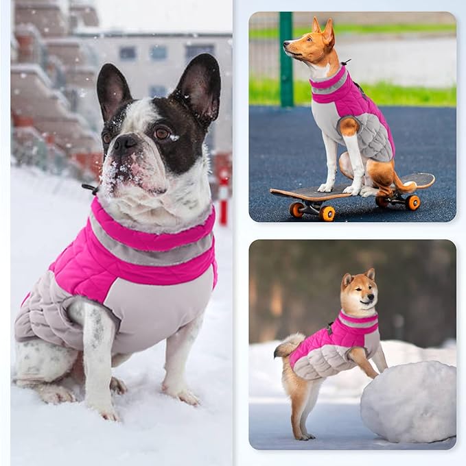OUOBOB Dog Jackets for Medium Dogs,Medium Dog Coat,Warm Dog Winter Coat Zip Up Back,Waterproof Dog Jacket with D-Ring,Dog Cold Weather Coats with Fleece Lined, Dog Snowsuit Pug Boston Terrier M