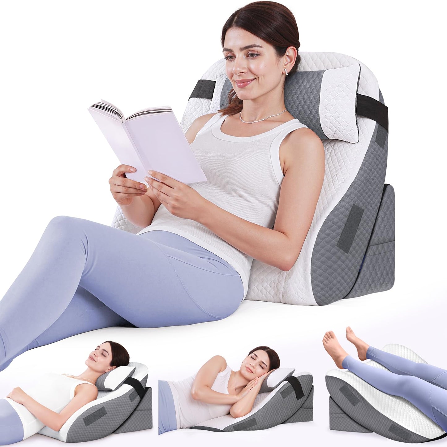 ZIKEE Adjustable Wedge Pillow Headboard Set for Sleeping & After Surgery, Ergonomic Reading Pillow for Sitting in Bed, Bed Wedge with Premium Memory Foam for Back Pain Relief & Support, Leg Elevation