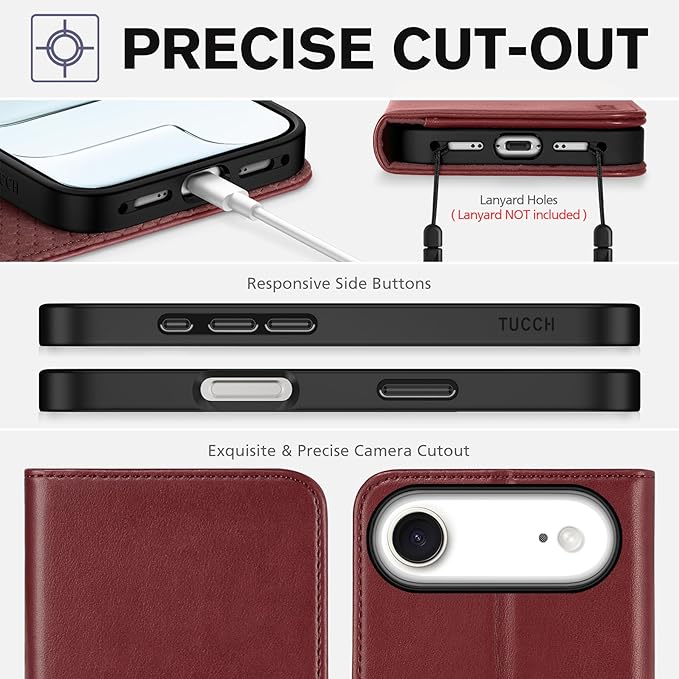 TUCCH Wallet Case for iPhone Air (6.5") 2025, 3 Credit Card Slot | RFID Blocking | Stand | PU Leather | Protective Flip Folio Cover | Shockproof TPU Interior Shell | Deep Red