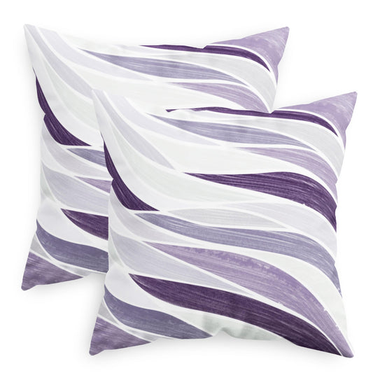 CaliTime Throw Pillow Covers Decorative 18 X 18 Inches Pack of 2 Cozy Fleece Two-Tone Abstract Sea Wave Geometric Cushion Cases for Couch Bed Sofa Farmhouse Decoration Deep Purple Grey