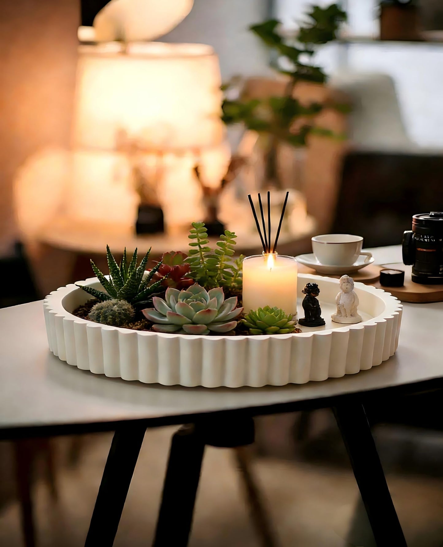 Zielozod Round Decorative Tray for Coffee Table, Modern Round Coffee Table Tray for Home Decor, Table Centerpieces Serving Tray for Living Room,Dining Room, Kitchen Island（Off-White）