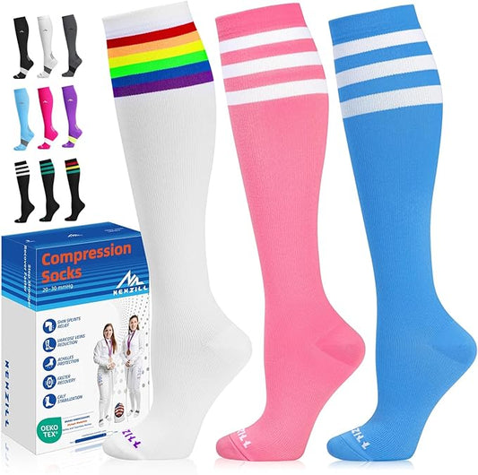 NEWZILL Medical Compression Socks for Women & Men, 20-30 mmHg Knee-High Support for Circulation, All-Day Comfort for Work Travel Running Cycling and Fitness