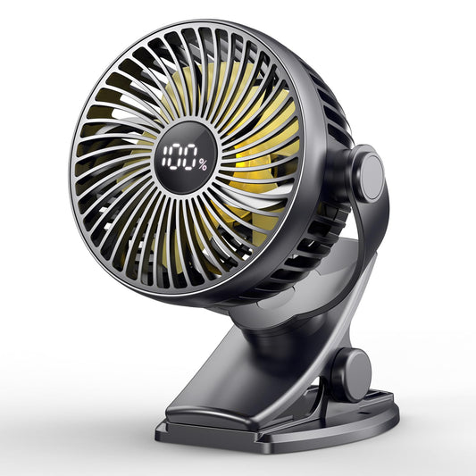 Coohea Portable Clip on Fan 4000mAh Rechargeable Battery Last Up to 26.5H Runtime, Desk Fan with 4 Speeds & 360° Rotation, Powerful Yet Quiet Mini Fans for Office, Gym, Bed, Stroller, Study (Black)