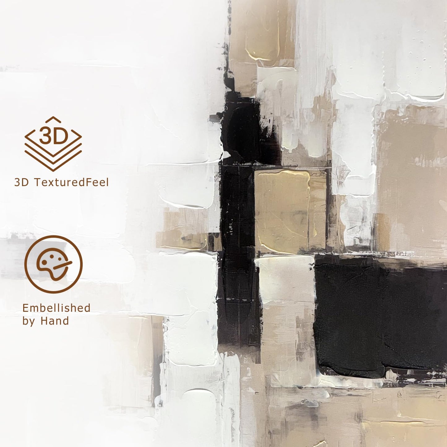 Zessonic Neutral Abstract Wall Art, Large Modern Textured Framed Canvas Wall Decor, Minimalist Prints Paintings, Earth Tone Black Beige Brown Artwork Pictures for Home, Living Room, Office, 24"x36"x2