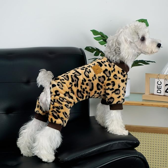 XPUDAC Dog Sweater Leopard Fleece Dog Pajamas for Small Medium Dogs Girl Boy Pet Winter Clothes for Winter Christmas(XX-Large)