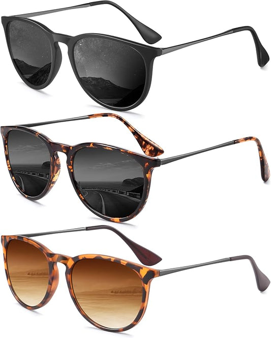 Sunglasses Womens Polarized Sunglasses-Women: Retro Round Sun Glasses with UV400 Protecion Trendy 3 Pack