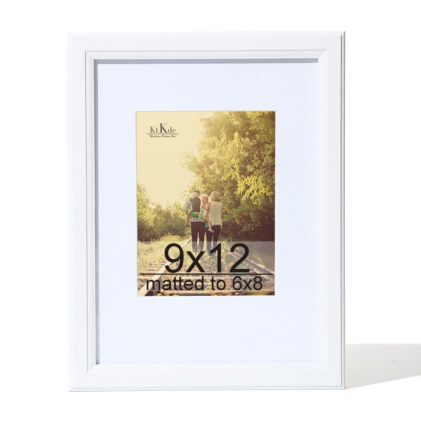 KTKDE 9x12 Wooden Picture Frame,Display Pictures 6x8 with Mat or 9 x 12 Without, Tempered Glass, 9 by 12 White Frames Wall Gallery Photo Frames Poster Frame best gift
