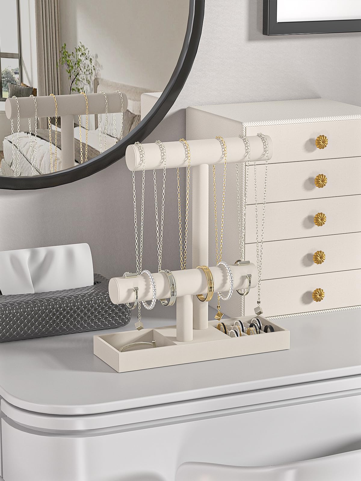 Ausalivan Bracelet and Necklace Holder,Velvet Jewelry Necklace Display Organizer Stand,bracelet Holder for Selling,Bracelet and Necklace Storage Tree (Style 2（Beige）)