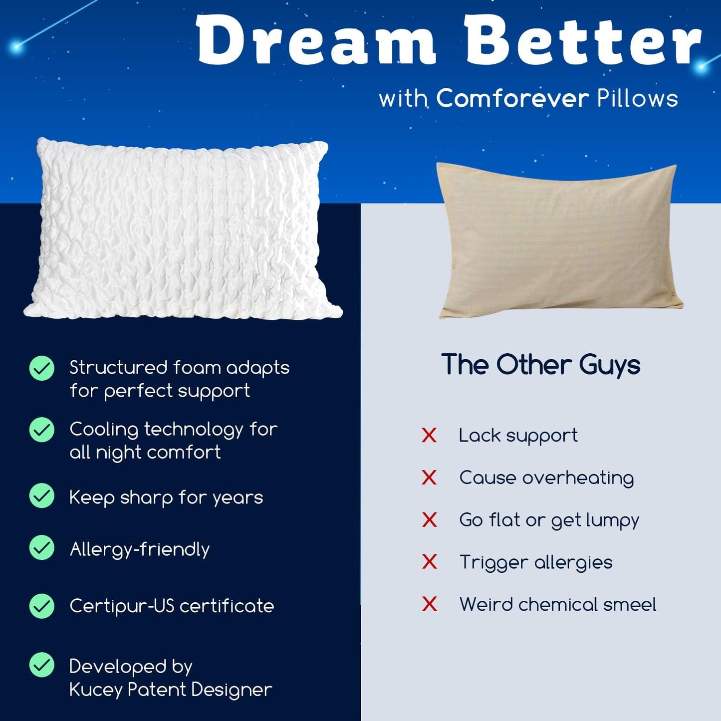 KUCEY Cooling Side Sleeper Pillow for Neck and Shoulder Pain, Luxury Shredded Memory Foam Curved Bed Pillows for Sleeping Set of 2- Adjustable King Size- Washable Cover Crescent White