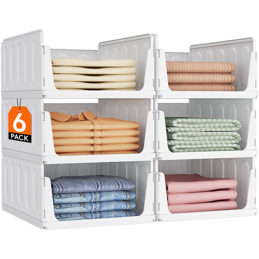 Lifewit 6 Pack Stackable Closet Organizers and Storage Basket for Clothes, Plastic Sweater Storage Bins for Wardrobe, Multifunctional Pants Organizer for RV, Pantry, Kitchen, Dorm, 16.5" Depth