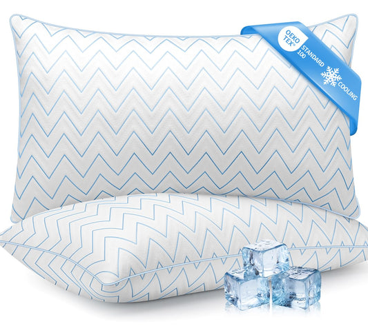 DIORIS Queen Size Pillows Set of 2 - Cooling Bed Pillows for Sleeping, Down Alternative Hypoallergenic Pillow for Side Back and Stomach Sleepers, Medium Soft Support with Breathable Microfiber Fill