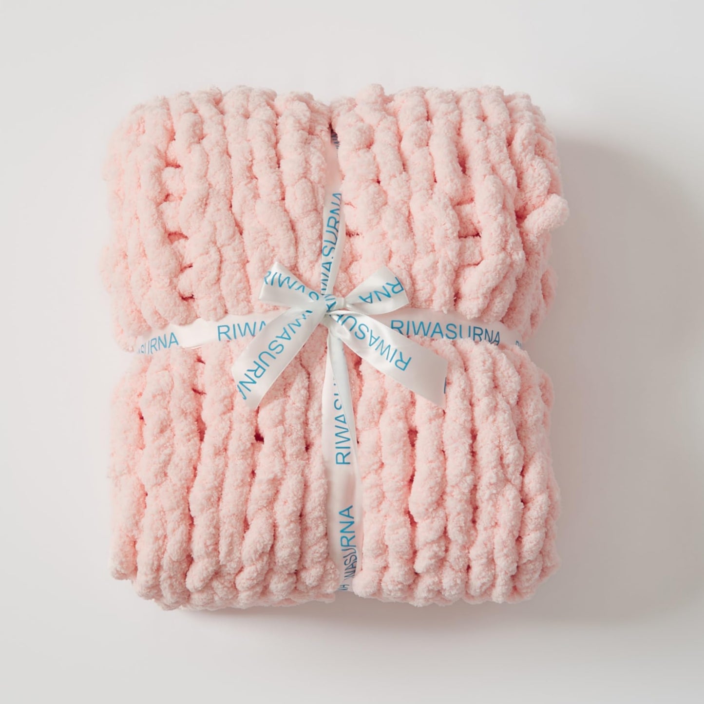 RIWASURNA Chunky Knit Blanket Throw 40"×40" Knitted Throw Blankets for Couch Bed Fluffy Soft Blanket with Jumbo Chenille Yarn Thick 100% Handmade(Cream)