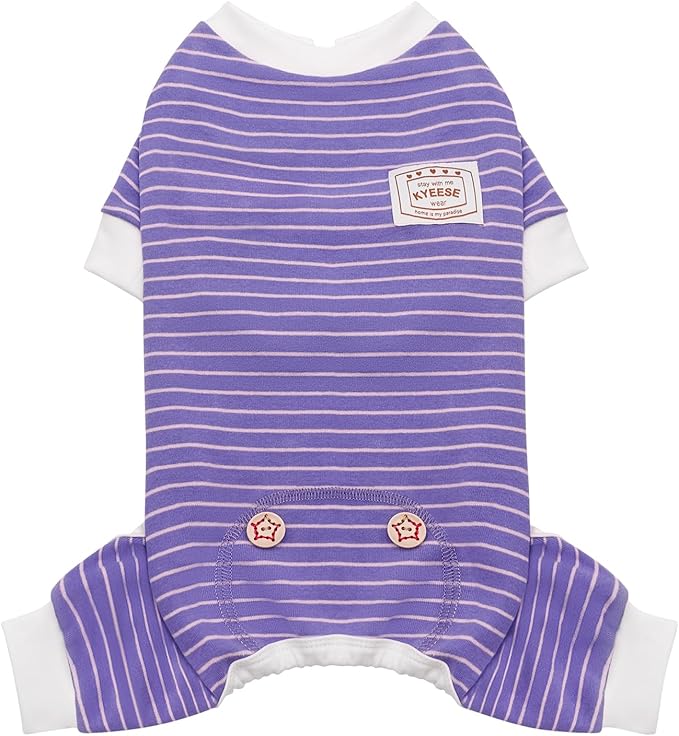 KYEESE Dog Pajamas Striped Pet Jumpsuit Soft Doggie Jammies Lightweight Onesie 4 Legs PJS Stretchable Dog Pajamas Breathable Costumes Comfortable Sleepwear for Small Dogs,Purple Striped, X-Large