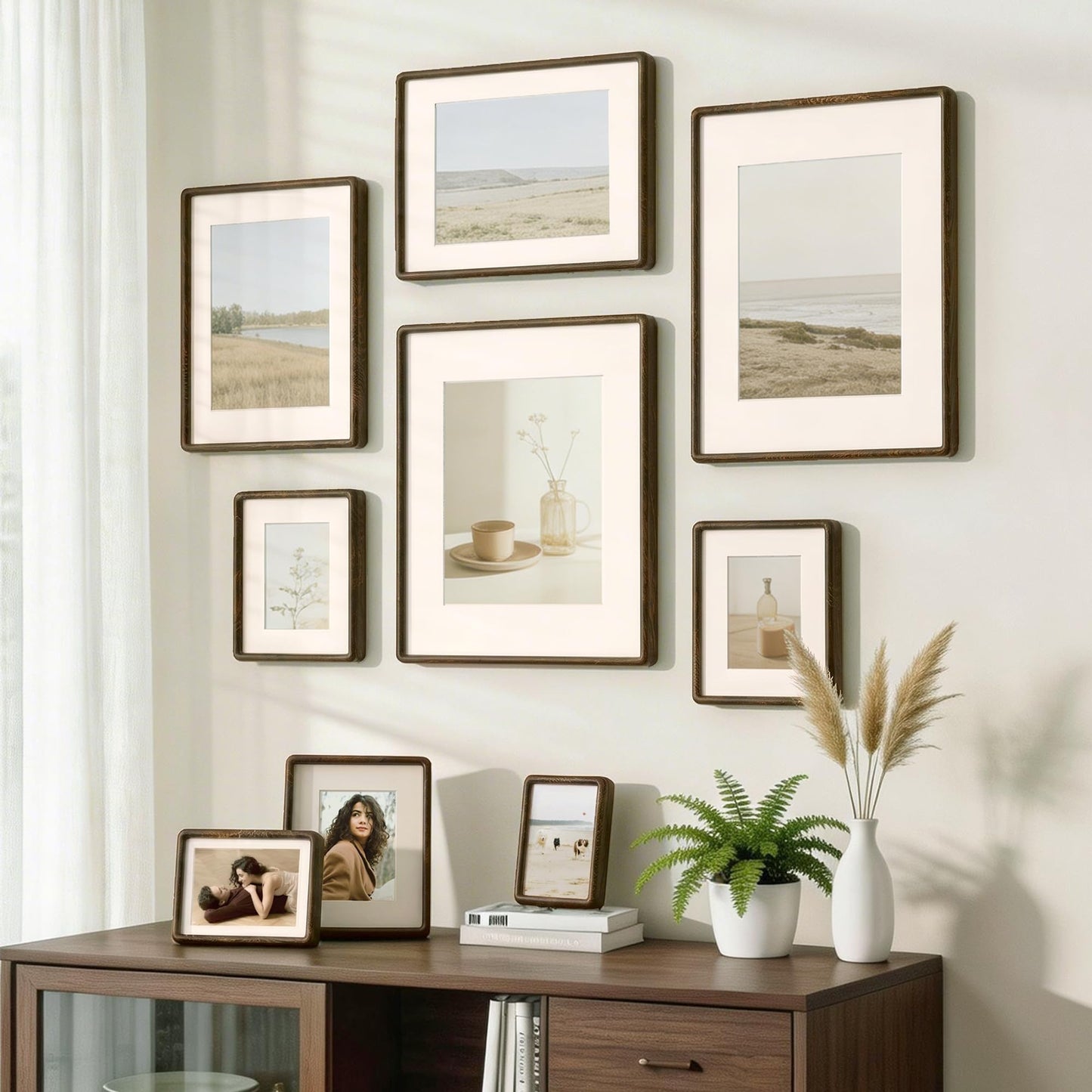 8x10 Picture Frame, Natural Solid White Oak Wood Photo Collage Frame with HD Tempered Glass, Rounded Corner Wooden Frame 8 x 10 Matted to 5x7, Gallery Wall Frames for Art, Wall or Tabletop Display