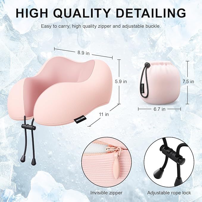 Travel Pillow for Airplane Memory Foam Neck Pillow, Soft & Support Travel Pillow for Travelling, Sleeping Rest, Car, Train and Home Use (Pink)
