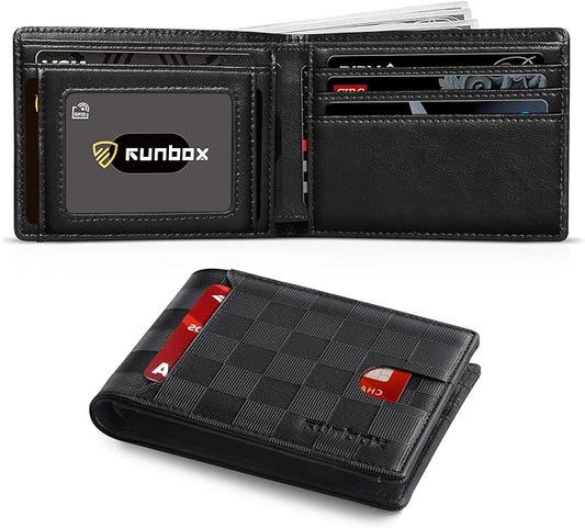 RUNBOX Wallet for Men Slim 11 Credit Card Holder Slots Leather RFID Blocking Small Thin Men's Wallet Bifold Minimalist Front Pocket Large Capacity Gift Box