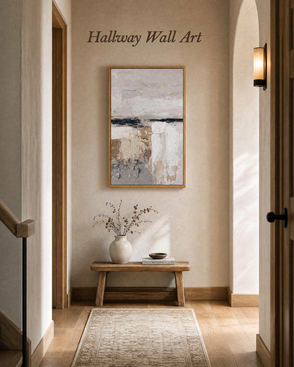 ARPEOTCY 3D Textured Large Framed Canvas Wall Art Prints, Hand-Painted Abstract Beige Earth Tone Neutral Oil Painting Aesthetic, Wall Decor for Living Room Bedroom Office, 16x24inch