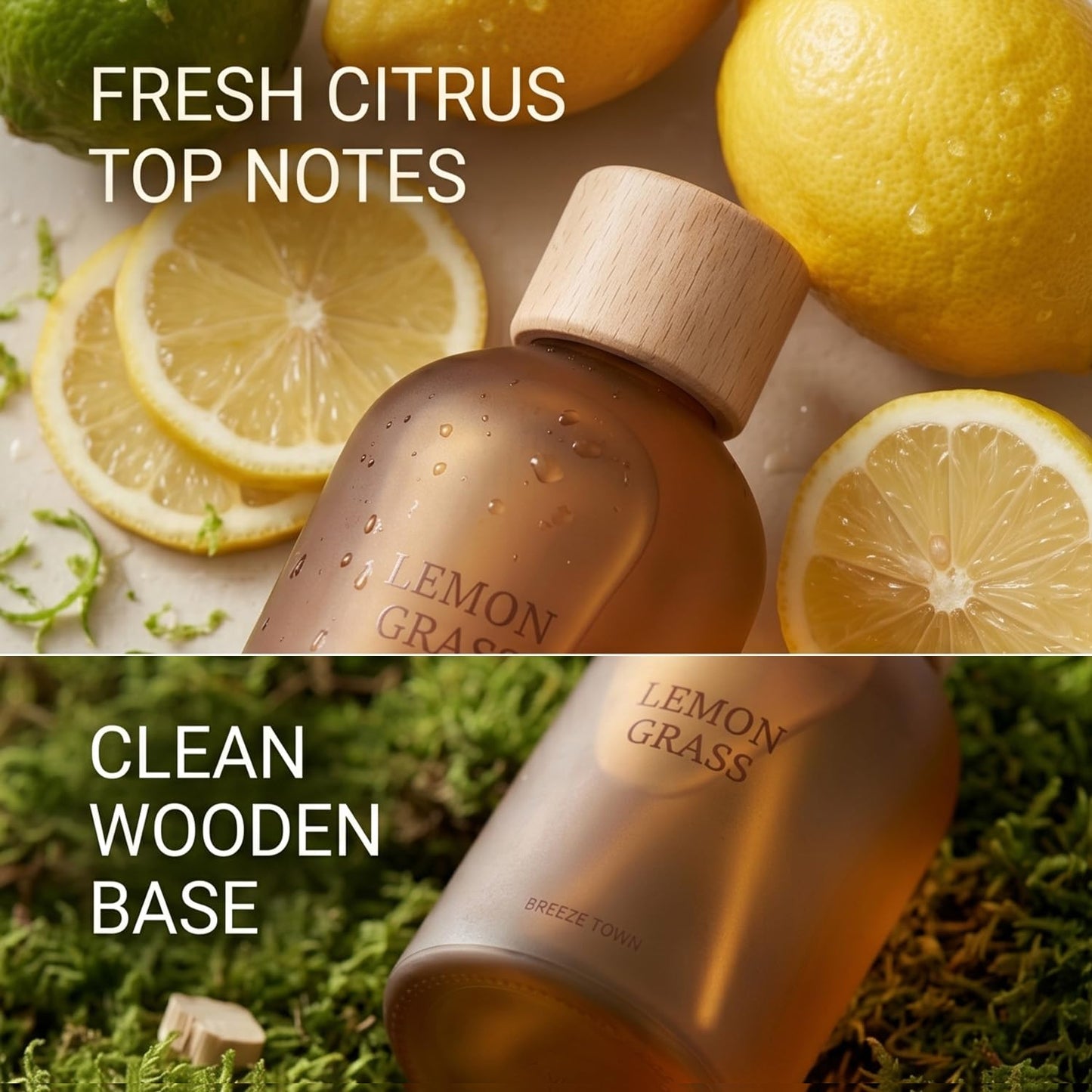 Fragrantseason Reed Diffuser Set 6.7 oz Scented Oil Diffuser with 6 Fiber Sticks, Long Lasting Home Fragrance for Bathroom Shelf Decor, Living Room, Office Aromatherapy Gift 01 (Lemon Grass)